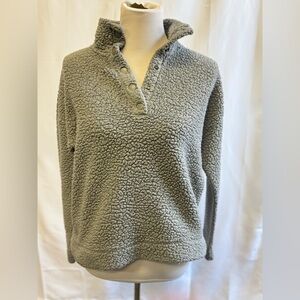 aerie Sherpa Pullover Sweater Fleece 1/4 Button Women’s XXS Gray oversized